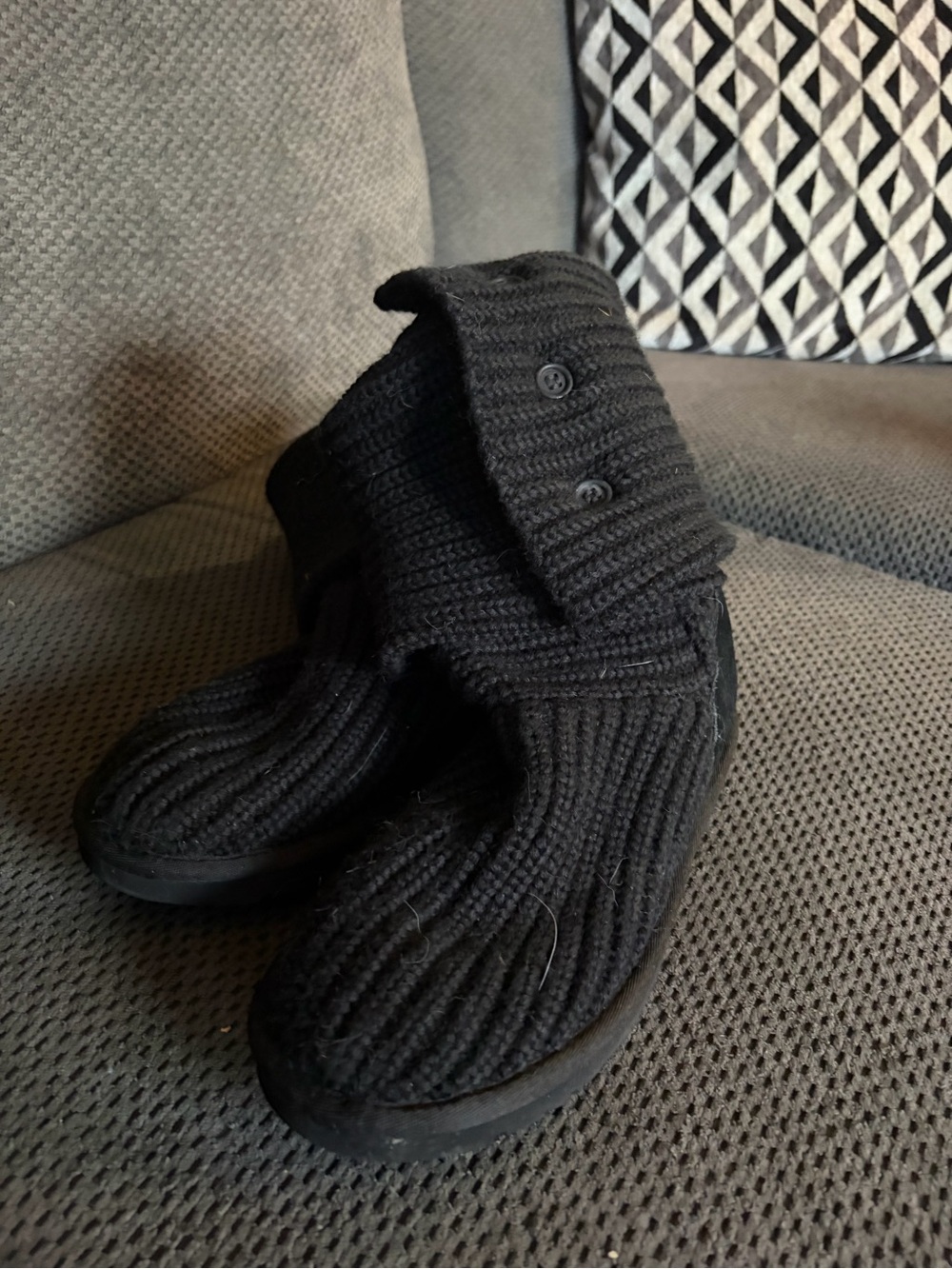 Black Knit Fold-Over Men's Boot Slippers